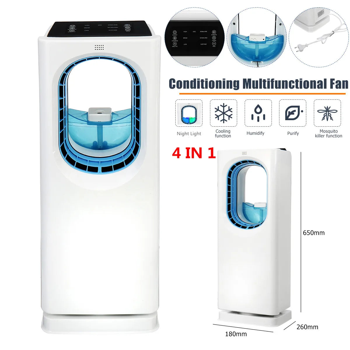 Ventilador Multifuncional de Aire Acondicionado y Purificación Doméstica - Humidificación y Control de Mosquitos